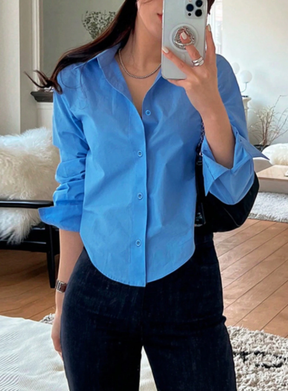 INAWLY Blusa informal de mujer de manga larga con botones delanteros lisos