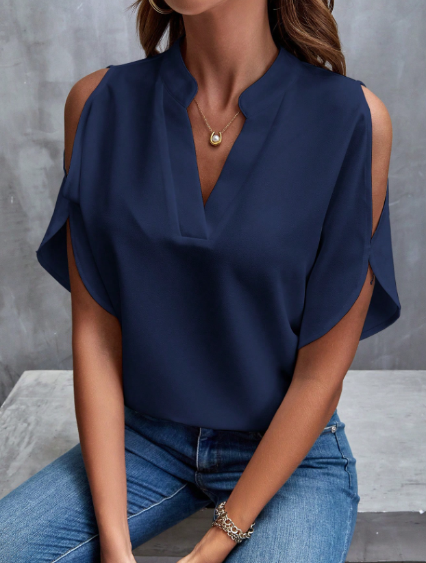 Clasi Blusa blanca de manga de murciélago con hombros abiertos y textura