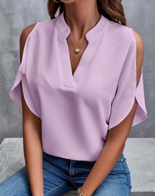 Clasi Blusa blanca de manga de murciélago con hombros abiertos y textura