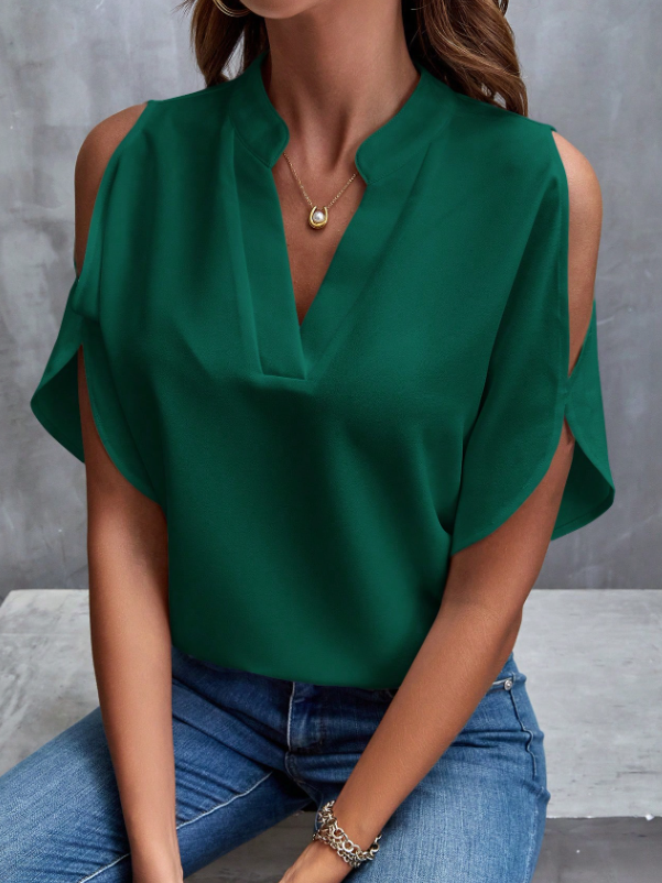 Clasi Blusa blanca de manga de murciélago con hombros abiertos y textura