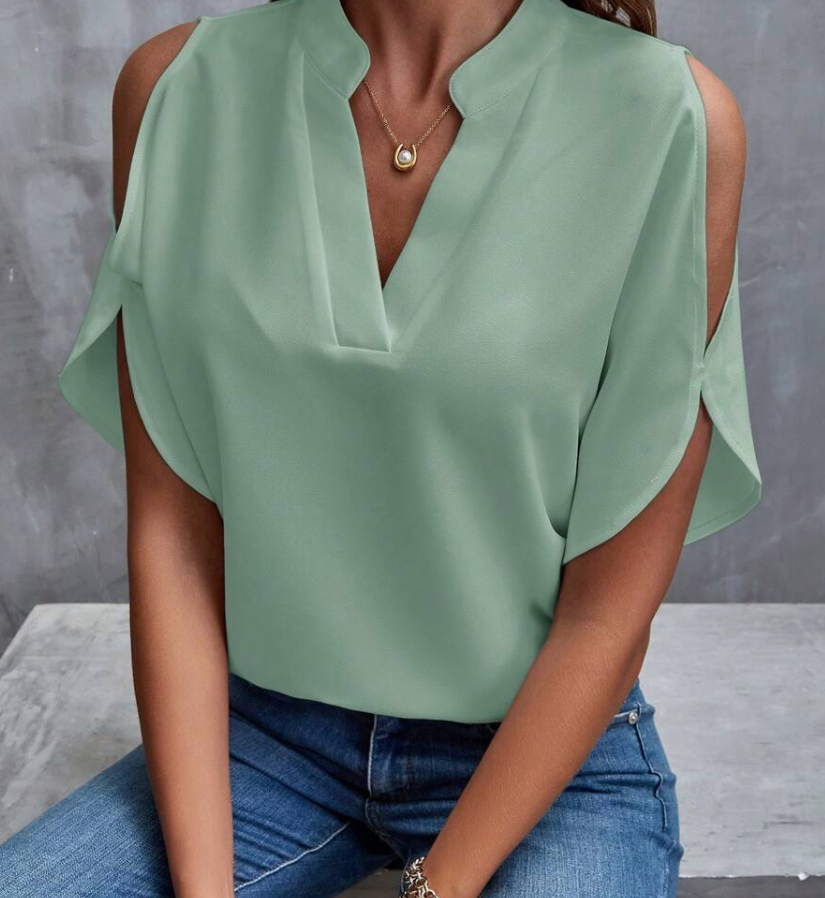Clasi Blusa blanca de manga de murciélago con hombros abiertos y textura
